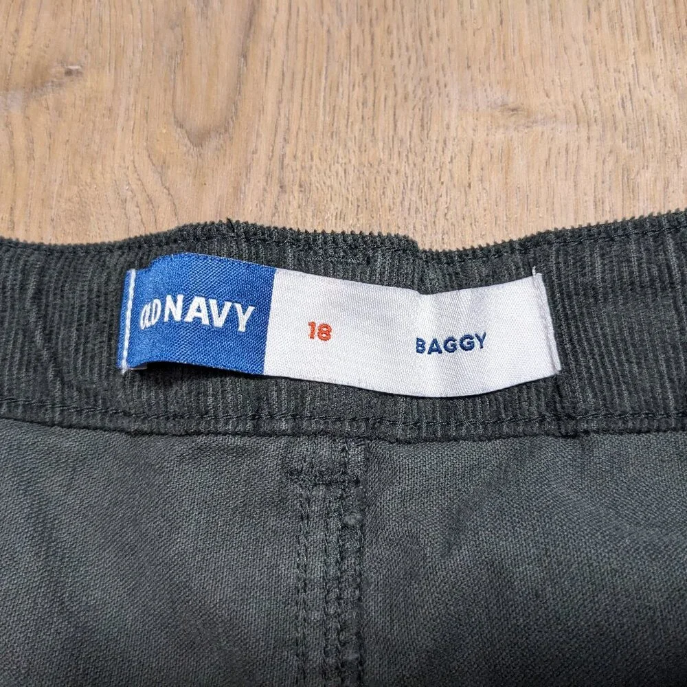 NWT Old Navy Cargo Pants Corduroy Green Baggy Wide Leg Boys Sz 18